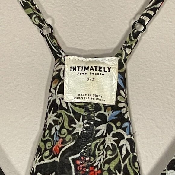 Women's S Intimately Free People Floral Mini Slip Rare Lace Hem Black Print - Picture 4 of 6